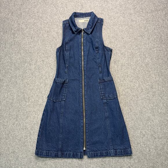 Women's Topshop Moto Denim Blue Jean Sleeveless Zip Front Dress Size 4 - Picture 6 of 8